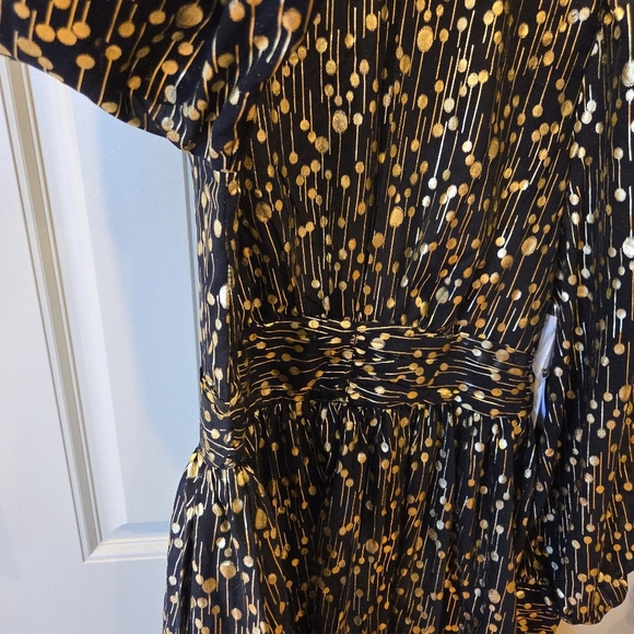 AQUA Mock Neck Gold Foil Mini Dress Medium - Picture 3 of 14